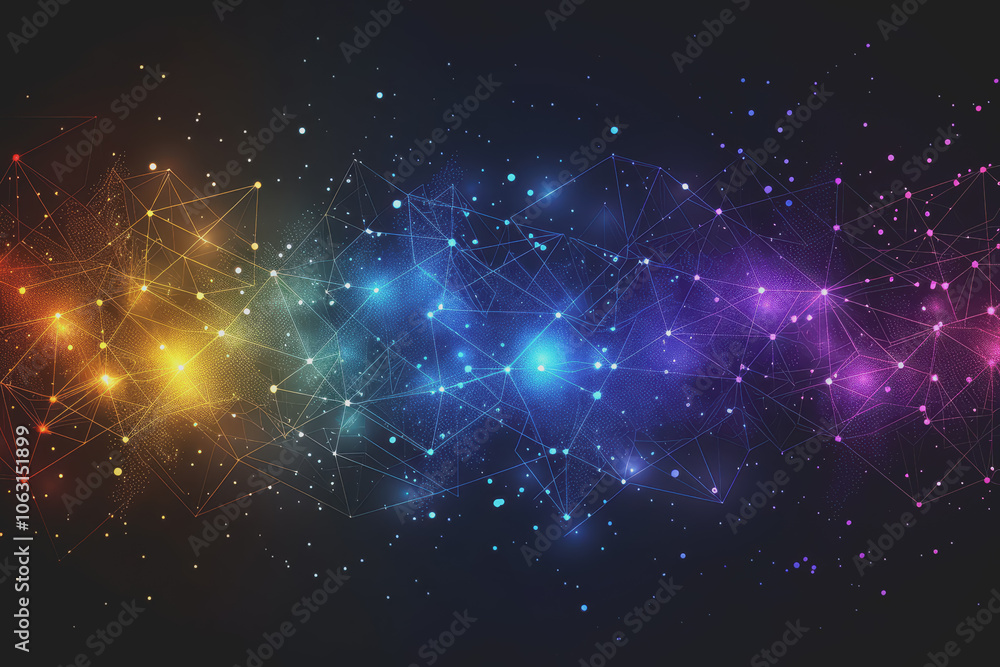 Wall mural a beautiful abstract digital technology background with colorful network connection lines.