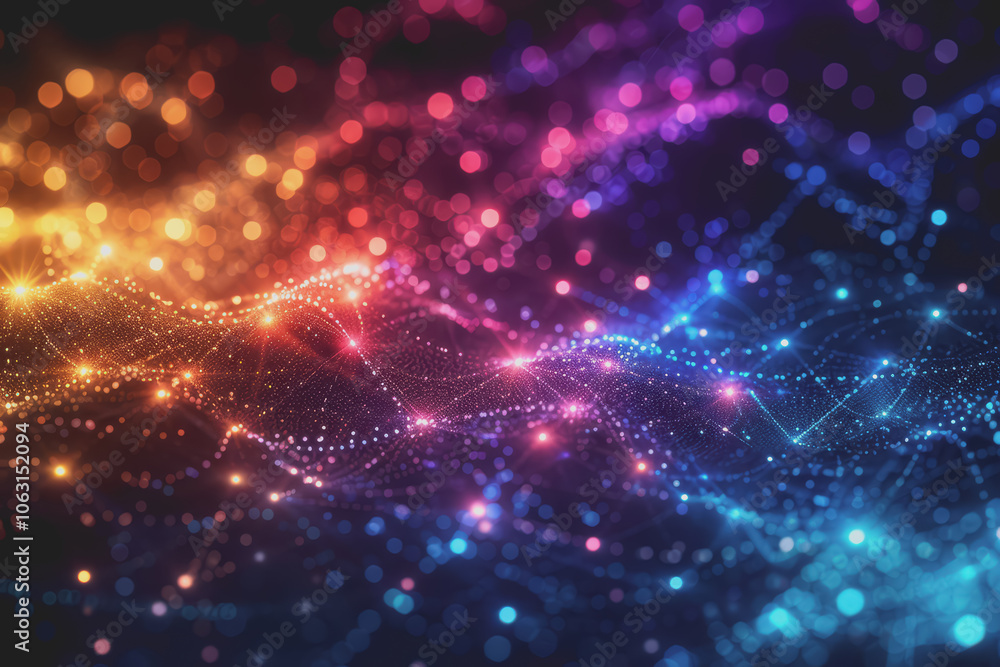 Wall mural a beautiful abstract digital technology background with colorful network connection lines.