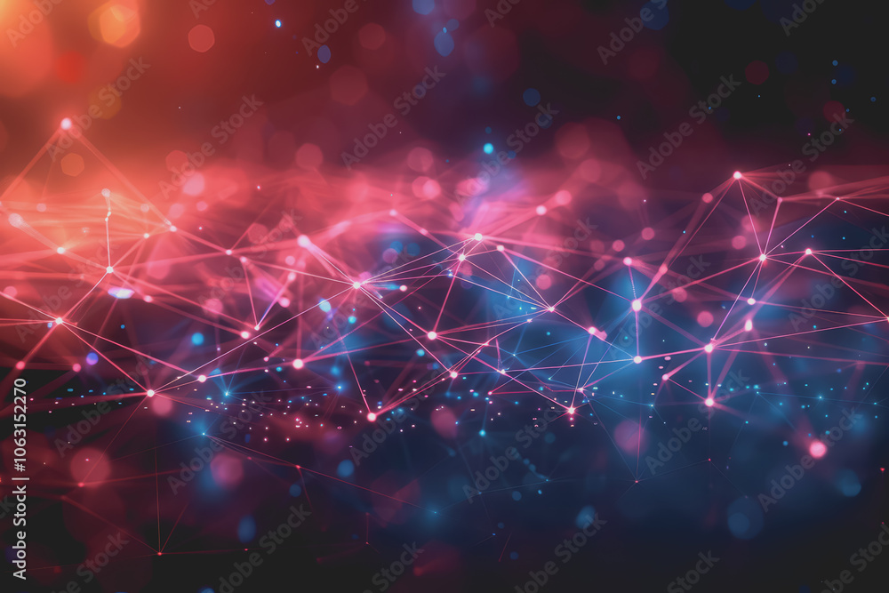 Wall mural A beautiful Abstract digital technology background with colorful network connection lines.