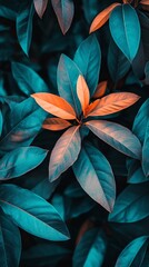 Tropical arrangement of exotic leaves. Tropical vibrant plant background. Realistic background for backdrops. Poster or phone banner