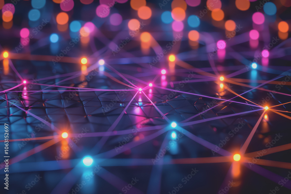 Wall mural a beautiful abstract digital technology background with colorful network connection lines.