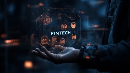 Businessman's hands holding the digital concept "FINTECH"