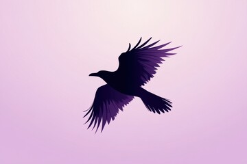 Obraz premium Silhouette of Flying Bird on Purple Background - Symbolic Animal - Graphic Design & Wildlife Conservation