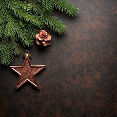 A festive arrangement featuring a star ornament, pine branches, and a pine cone.