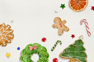 christmas card with gingerbread cookies Frame Decoration Dessert