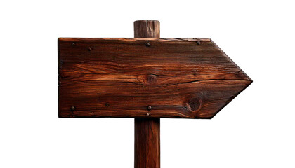 Wooden arrow sign isolated on transparent background; PNG