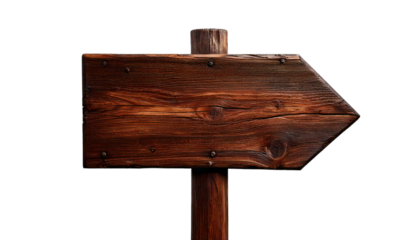 Wooden arrow sign isolated on transparent background; PNG