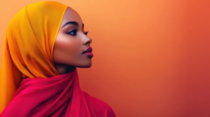 A Muslim woman in a traditional hijab smiling warmly,