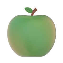 正面から見た葉っぱ付きの青リンゴの3Dイラスト