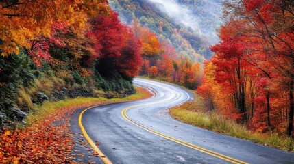 Fototapeta premium A picturesque scene of a mountain road enveloped