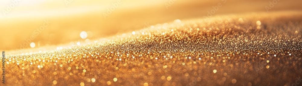 Poster golden glitter texture with bokeh lights and a soft blurred background