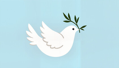 Obraz premium White Dove with Olive Branch on Blue Background
