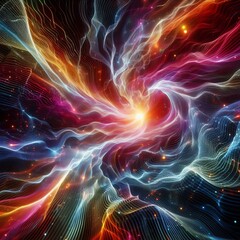 Pulsating energy waves with holographic colors depicting the dyn