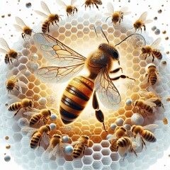 Queen Bee Among Workers An illustration highlighting the queen b
