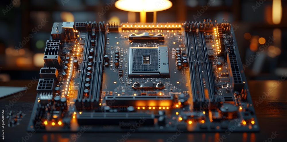 Aufkleber a close-up of a glowing computer motherboard showcasing its components and connectivity.