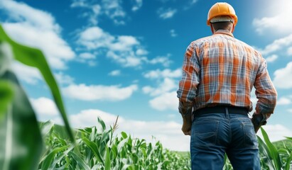 A farmer's perspective embracing the bounty of nature under a bright sky