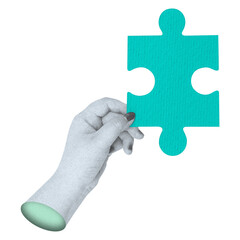 Hand holding jigsaw png sticker, transparent background