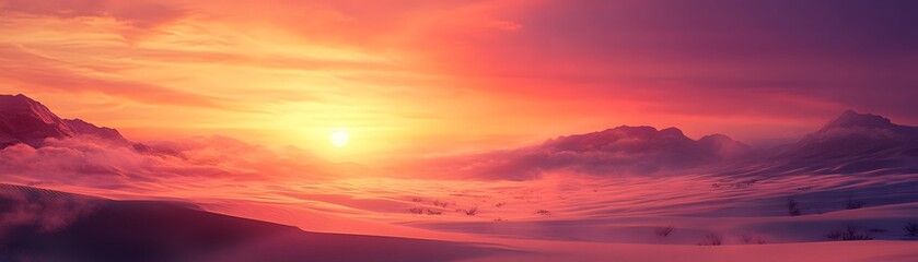 Obraz premium A Vivid Sunset Over a Snow-Covered Mountain Range