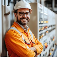 Cheerful engineer in front of a tunnel project, holding a safety hat