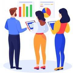 Obraz premium Three professionals analyzing data with charts and tablets.
