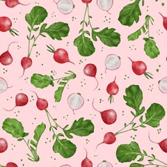 Pattern with radishes for fabric print, seamless patterns, fabric patterns, vegetables print, radish pattern