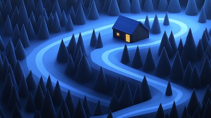 Fototapeta premium Serene Snowy Landscape with Winding Path and Cabin