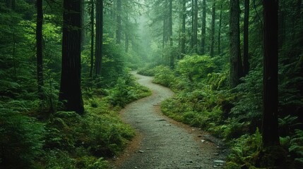 Obraz premium A green forest with small paths meandering through nature, creating a sense of peace and mystery
