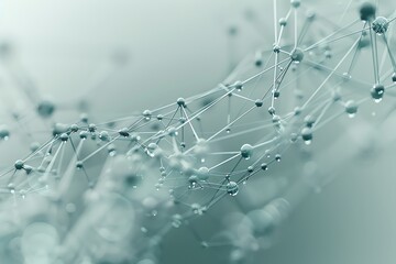 Abstract network of interconnected dots and lines with water drops, representing connections and communication.
