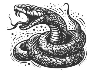 Fototapeta premium coiled cobra with its hood flared, showcasing classic artistic style and intricate line work sketch engraving generative ai raster illustration. Scratch board imitation. Black and white image.