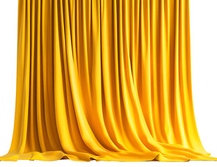 Long, wide, yellow curtains lying on the floor. Isolated on a transparent background.