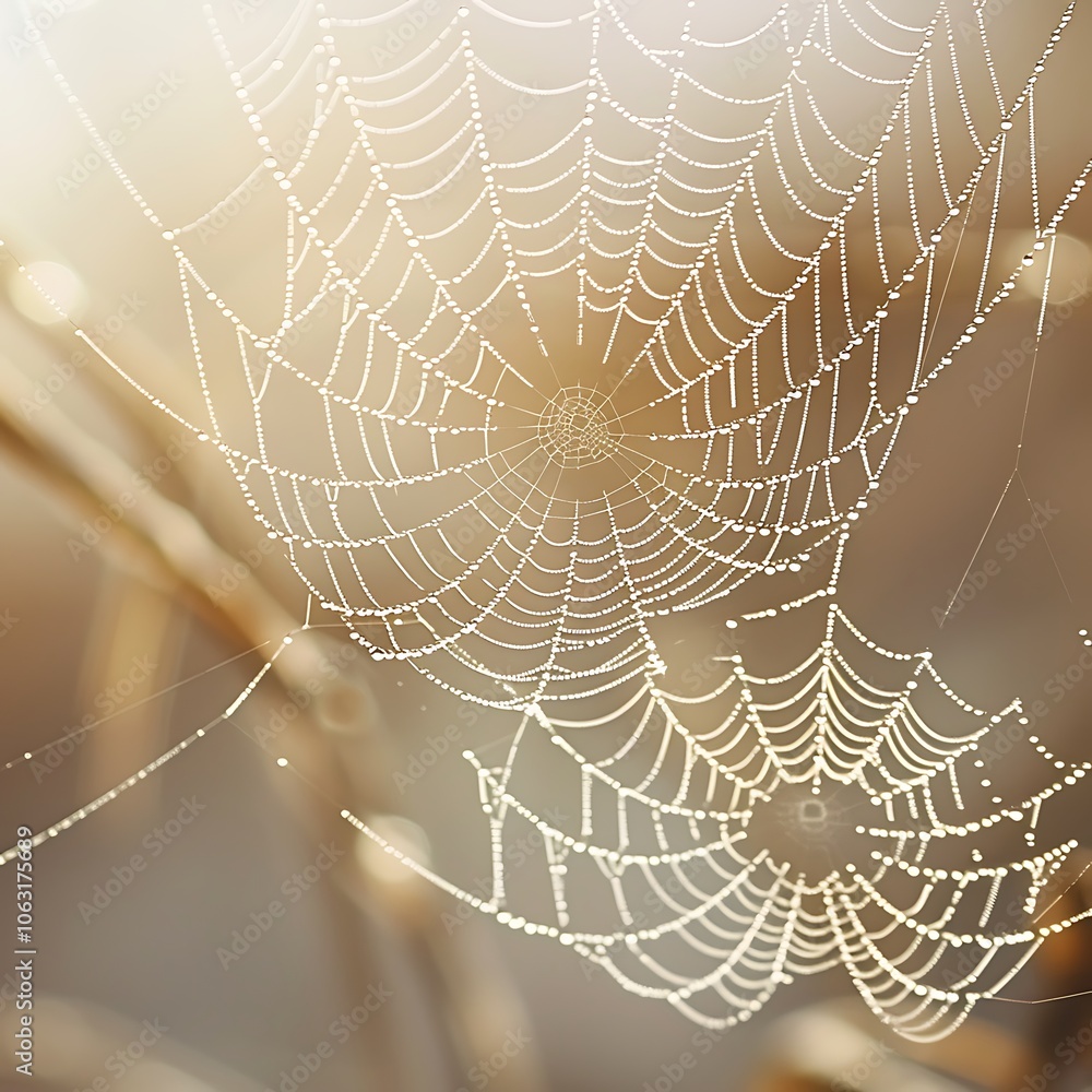 Wall mural spider web with dew drops