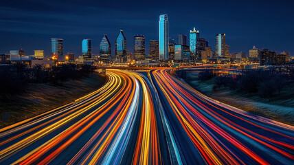 Fototapeta premium Busy city highway with light streaks at night