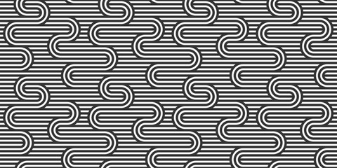 Lined seamless vector pattern with twisted lines, geometric abstract background, stripy net, optical maze, web network. Black and white design.