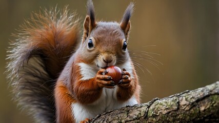 Obraz premium Acorn Adventure: A Red Squirrel Under the Warm Sun