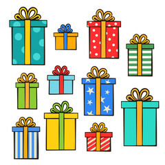 Set of colorful gift boxes. Cartoon illustrations