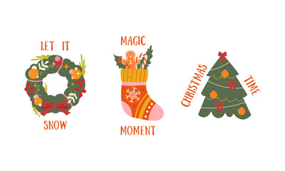 collection of Christmas stickers with inscriptions