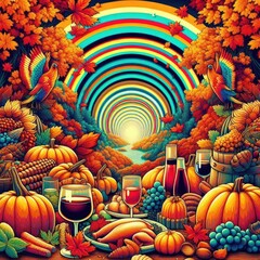 Fototapeta premium happy thanksgiving illustration, with stereogram color pallete