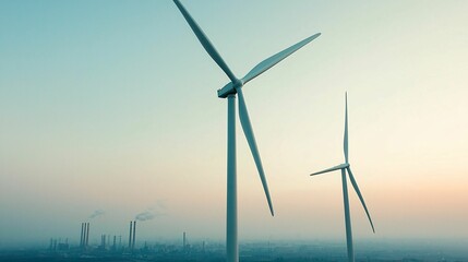 Fototapeta premium A serene landscape featuring wind turbines against a clear sky, representing renewable energy and sustainable practices.