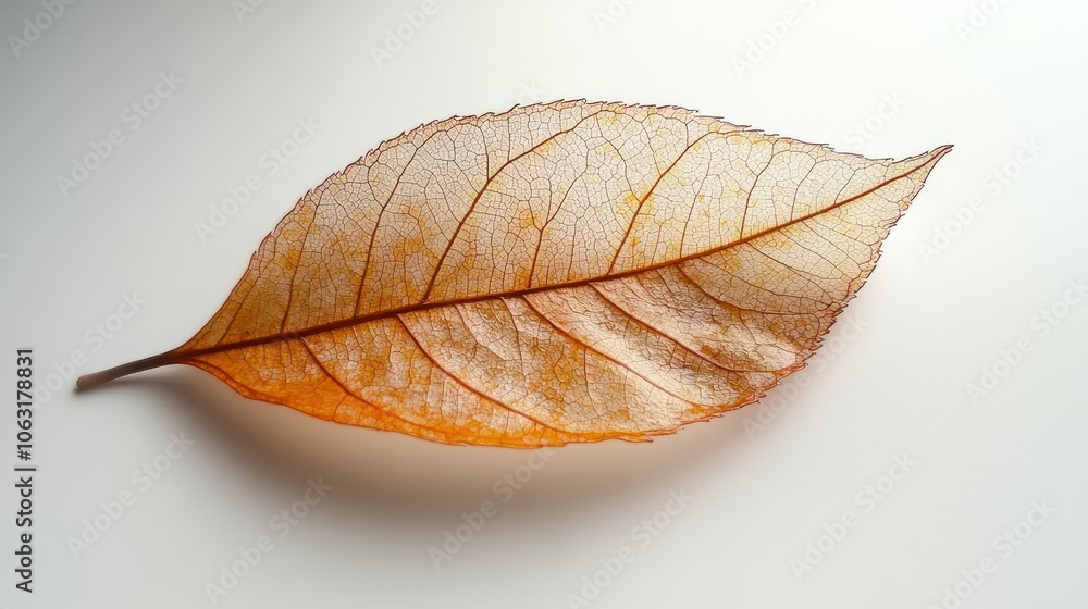 Aufkleber a single translucent leaf gleaming under soft sunlight, emphasizing sharp veins on a simple backgrou