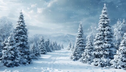 Fototapeta premium Snowy Christmas landscape. Generative AI.