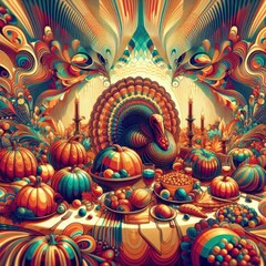 Fototapeta premium happy thanksgiving illustration, with stereogram color pallete