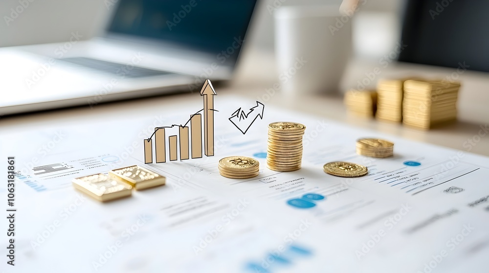 Aufkleber prosperous financial asset management and investment growth concept with coins gold bars and a chart