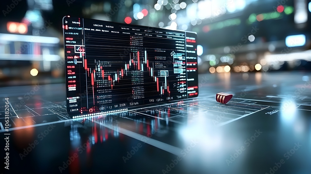 Aufkleber futuristic digital financial chart illustrating the fluctuating values of and the dynamic nature of 