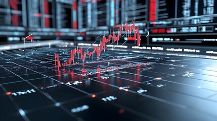 Fluctuating financial chart showing market data and values with a futuristic digital glow effect representing the dynamic nature of the economy and investment trends