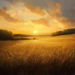 Golden fields under a setting sun 