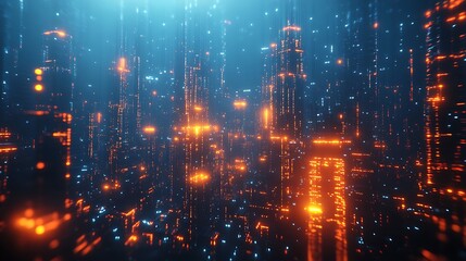 Digital cityscape with glowing lines and data background, Digital cityscape hologram background