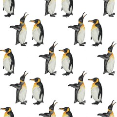 Fototapeta premium penguin watercolor background, penguin watercolor pattern, winter patterns, winter seamless pattern, animal pattern, animal watercolor patterns, winter,penguon paper,winter patterns