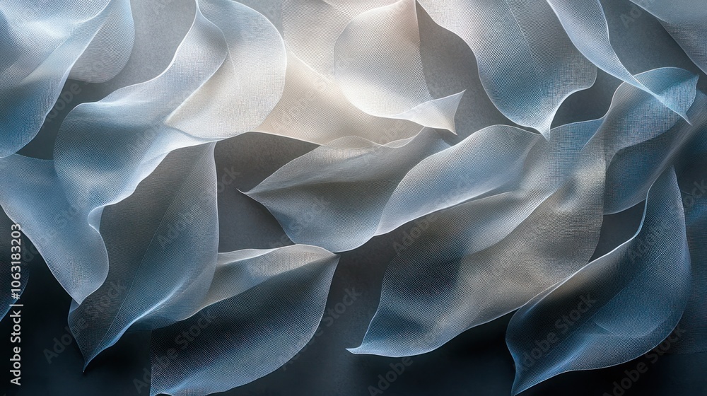 Poster Abstract composition of overlapping transparent leaves, creating a unique and organic visual flow