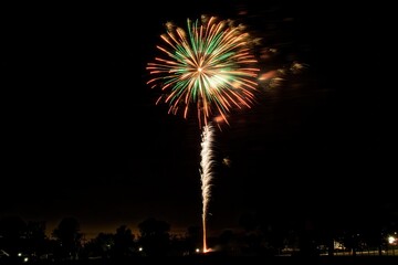 A fireworks display lighting up the night sky with bursts of bright colors.