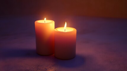 Two Lit Candles on a Purple Surface